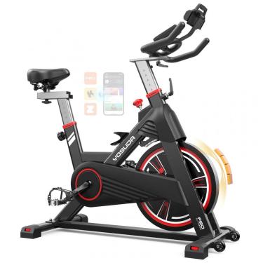 Imagem de Bicicleta Ergométrica Magnética YOSUDA Pro Vermelha Silenciosa, Volante 20,4 kg, 100 Níveis de Resistência, Capacidade 159 kg