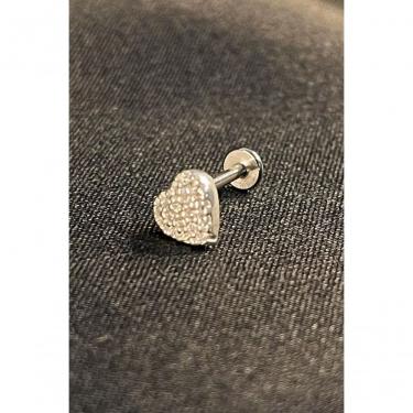Imagem de Piercing Floratta Joias Coração Trabalhado com Mini Zircônias em Prata 925 1,1CM Prata Hipoalergênico