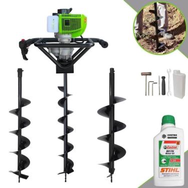 Imagem de Perfurador de Solo MPS52 a Gasolina 2T 52CC 1,8HP com Brocas 80x10cm 80x15cm 80x20cm Laranja