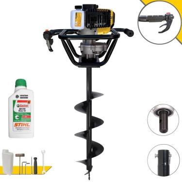 Imagem de Perfurador de Solo PSL517 à Gasolina 51,7CC 1,8HP com Broca 80x20CM Amarelo com Óleo 2T 500ML Lynus