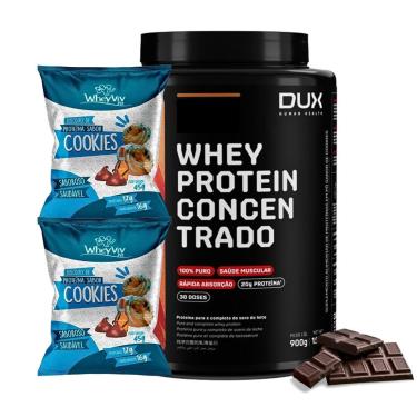 Imagem de Combo Whey 900g Dux + 2x Biscoitos Cookies Wheyviv Low Carb-Unissex