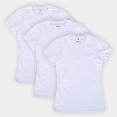 Imagem de Kit 3 Camisetas Hering Slim Básicas Feminina - Branca, M