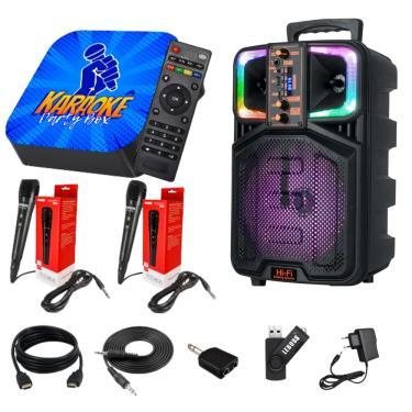 Imagem de Karaokê Party Box Azul+2 Microfones Com Fio +Caixa de Som +De 2000 Músicas (Com Pontuaç...