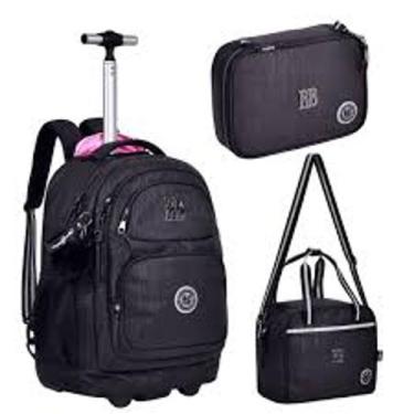Imagem de Kit mochila de rodinha com lancheira e estojo Rebecca Bonbon, Preto