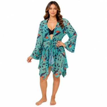 Imagem de Saída De Praia/ Kimono Com Pontas Curto Em Tule Estampado - Corpo Dour