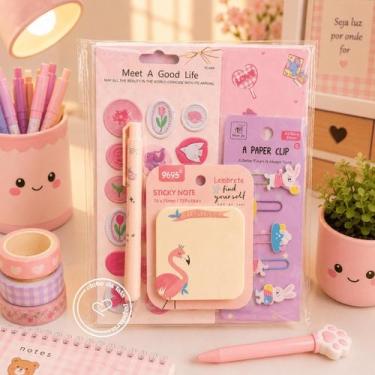Imagem de Kit Papelaria Fofa Kawaii 5 Itens Combinando - Clube da Lala