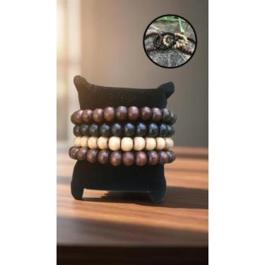 Imagem de Kit 4 Pulseiras Masculinas Femininas Madeira 8mm - Congratulations Sto