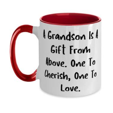 Imagem de A Grandson Is A From Above One To Cherish, One To Love. Caneca de dois tons para neto de 325 ml, lindos presentes para neto, copo para neto