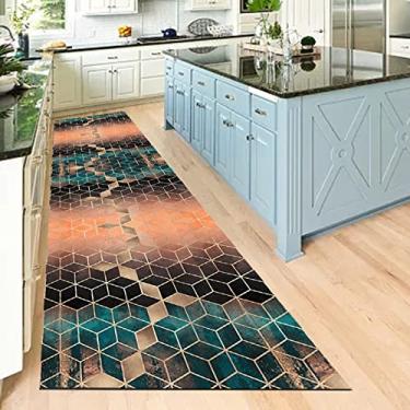 Imagem de Tapetes e tapetes de cozinha antiderrapantes, passadeira de chão de corredor longo para sala de estar, tapete lavável, com estampa de treliça gradiente (tamanho: 70 x 520 cm)