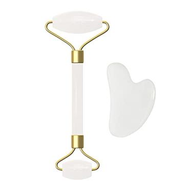 Imagem de Yajun Guasha Conjunto Raspador de Tabuleiro Branco Natural Jade Rolo Massagem Facial Anti Rugas Cuidados com a Pele Beleza Fina Ferramenta de Relaxamento