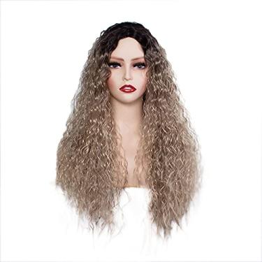 Imagem de Peruca de cabelo cacheado longo gradiente peruca de milho permanente fibra química peruca Headgear