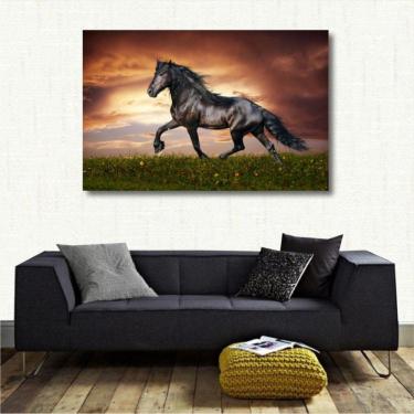 Imagem de Quadro decorativo Cavalo Preto Campo Para Sala Escritório
