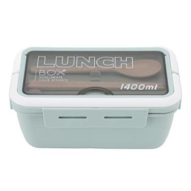 Imagem de Bento Box Lunch Box, 3 compartimentos 1400ml Recipientes de almo?o de grande capacidade para adultos/crian?as com colher e garfo, tamanho perfeito dur¨¢vel(green), Lancheira Bento para Crian?as Ki
