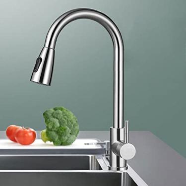 Imagem de Torneira telescópica de puxar a frio e a quente de cozinha 360 graus giratória mixe pia lava-louças válvula de mistura, prata, china