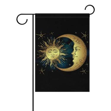 Imagem de ZZAEO Boho Chic Sol Dourado Lua Estrelas Pequena Bandeira de Jardim Vertical Poliéster Dupla Face Impresso Casa Ao Ar Livre Quintal Decoração de Feriados-30,48 x 45,72 cm