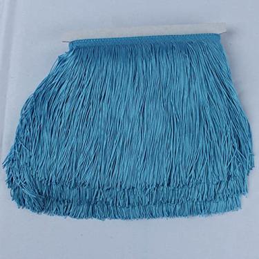 Imagem de 10 jardas/lote Renda Franja Borla Poliéster Lace Trim Fita DIY Cortina Vestido Latino Vestuário de Palco 15 cm/20 cm/30 cm de largura, lago azul, 15 cm de largura