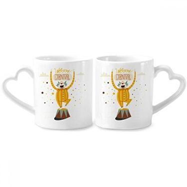 Imagem de Conjunto de canecas de porcelana para casal Happy Carnival of Venice com cabeça de palhaço coração coração