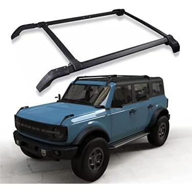 Imagem de 4 peças, rack de trilho de teto de alumínio, barras transversais serve para Ford Bronco 2 portas 4 portas trilho de bagagem preto 2022 2023