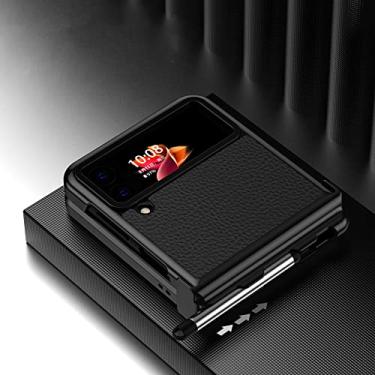Imagem de Capa de couro anti-queda acessórios para celular para Samsung Galaxy Z Flip 4 5G Flip4 Flip3 Flip 3 Zflip4 Capa dobrável antiderrapante, preta, para Samsung Z Flip 4