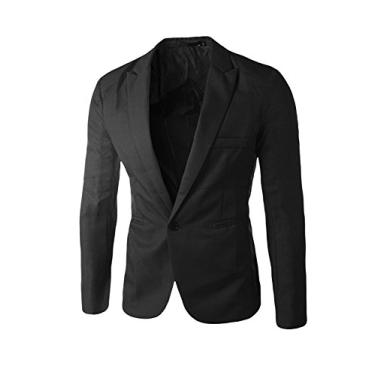 Imagem de Blazer masculino de cor lisa com um botão Bestgift, Preto, L