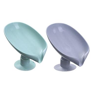 Imagem de Littryee Suporte de sabonete em barra em forma de folha, 2 peças de saboneteira autodrenagem para sabonete em bar, bandeja decorativa de sabão de plástico, caixa de proteção de sabão