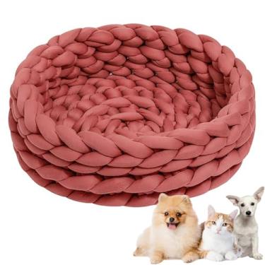 Imagem de Cama de cachorro, cama de gato de algodão de malha redonda, lavável, cama de gato para animais de estimação, cesta de cachorro grossa, ortopédica, ninho de cachorro de malha grossa(Red,17")