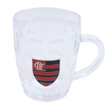 Imagem de Caneca Vidro Brasão Metal 400ml - Flamengo - Mileno