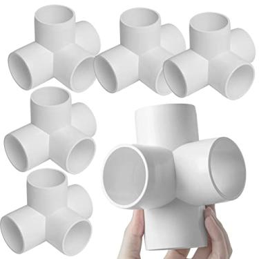 Imagem de Pacote com 6 acessórios de PVC de 3,5 cm 4 vias, acessórios de PVC para cotovelo de grau de mobiliário para tubo de PVC de 3,5 cm, conector de encaixe de tubo de PVC para construção de estruturas de