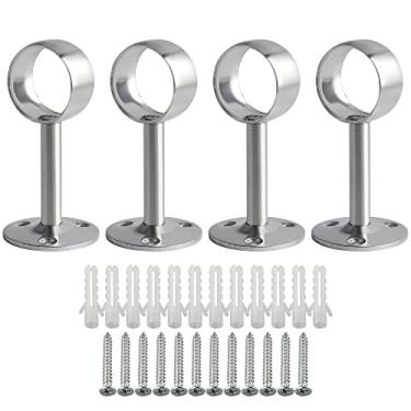 Imagem de Alise 4 peças de aço inoxidável cortina de chuveiro suporte de haste de armário flange de tubo soquete montagem de teto suporte de montagem de tubulação peças suportes, níquel escovado