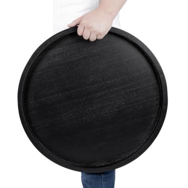 Imagem de Bandeja redonda para mesa de café, sala de estar, bandeja de madeira, grande, de madeira, 61 cm, preta