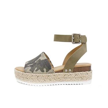 Imagem de Soda Topic Sandália casual com fivela de bico aberto e tira no tornozelo, alpargatas, plataforma plana, Camuflagem cáqui claro, 41