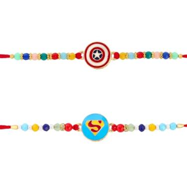 Imagem de ARTISENIA Conjunto de 2 super-heróis Rakhi para irmão com cartão de felicitações Raksha Bandhan | Roli Chawal Tika - Raksha Bandhan Rakhi para irmão | Rakhi para Bhaiya | Rakhi Thread PHR2501, 12