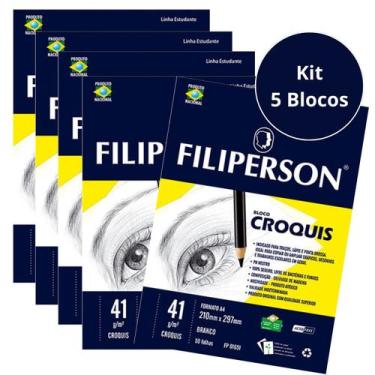 Imagem de Kit Bloco Croquis Papel Manteiga 5 Blocos 41g/m2 A4 250 Folhas Filiper