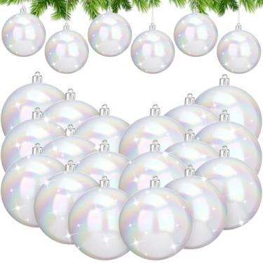 Imagem de Liliful 24 peças de enfeites de bola de neve branca de 7,6 cm com glitter bola de Natal de plástico inquebrável fosco brilhante bola pendurada de Natal para decoração de árvore de Natal (ridescente)