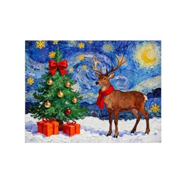 Imagem de Pinturas em tela Natal-Quadros Decoração de Parede-Árvore cervos estrelas-Inverno Paisagens Impressões para Sala de Estar 60x80cm Sem Moldura