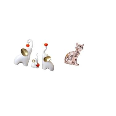 Imagem de Fenteer Esculturas de Família de Gatos E Elefantes, Figuras de Animais, Artesanato, Ornamentos para Mesa, Sala de Estar, Quarto, Decoração de Lareira