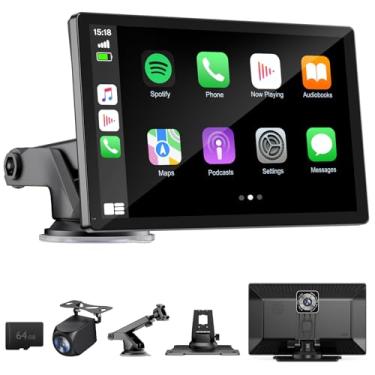 Imagem de HAUXIY Tela sem fio Apple Carplay para câmera veicular 4K, portátil Apple Carplay de 9 polegadas e estéreo automotivo Android, com câmera de backup 1080p, navegação GPS/link espelhado/controle de