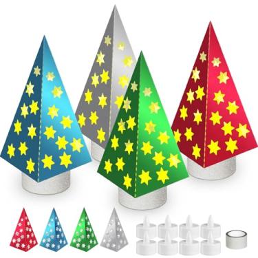 Imagem de Cinrobiye Pacote com 24 decorações de mesa de centro de mesa de Natal, lanterna de papel de Natal decorativa com glitter, caixas de centro de mesa para o inverno, país das maravilhas e festas de Natal