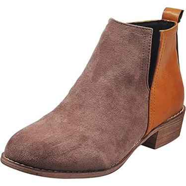 Imagem de Botas femininas de salto baixo, botas de inverno quentes de patchwork para neve, botas de cano curto, botas para uso externo, Cáqui, 40 BR