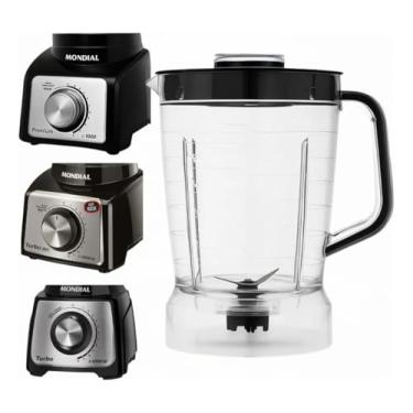 Imagem de Copo p/Liquidificador Mondial Turbo Inox L-1000 | L-1100 | L-1200 – Acrílico Cristal 1,5 L c/Tampa Preta Vedante, Peça de Reposição.