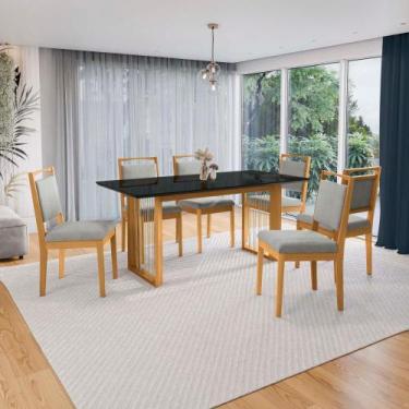 Imagem de Conjunto Sala de Jantar Lina em Madeira Maciça 6 Cadeiras Boucle Cinza