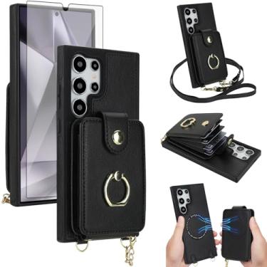 Imagem de Capa de telefone para Samsung Galaxy S24 Ultra 5G capa carteira magnética destacável protetor de tela anel suporte transversal alça de cordão compatível com bloqueio de RFID MagSafe S24Ultra para