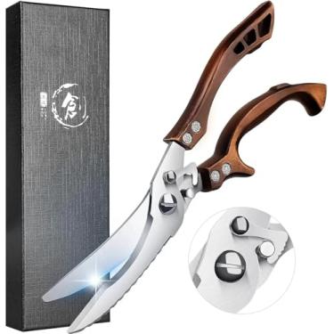 Imagem de Tesouras para aves, tesoura de cozinha resistente com borda serrilhada, profissional, sem ferrugem, com mola multiuso, tesoura de cozinha de aço inoxidável para cortar frango, osso, carne, peru, peixe