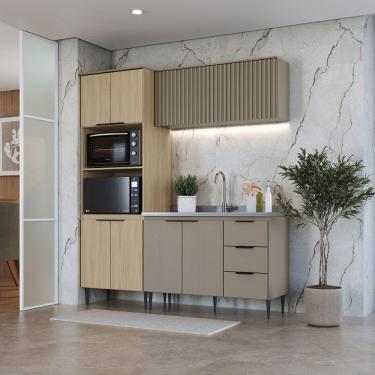 Imagem de Cozinha Modulada Ripada com Vidro 3 Pecas sem Pia Lavinia J Carvalho