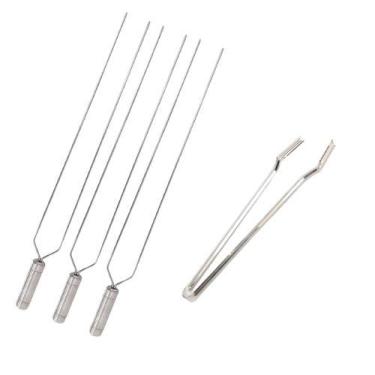 Imagem de Kit 3 Espetos Duplo 40cm E Pegador De Carnes Inox, Churrasco - INOX LA