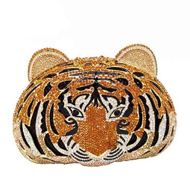 Imagem de Bling Diamond Tiger Clutch Bolsa de noite feminina para festa formal de cristal bolsa de casamento, Ouro
