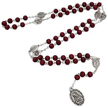 Imagem de TALISMAN4U Terço Sete Sorrows of Mary Rosário Vermelho Perfumado Contas de Madeira Católicas Colar para Mulheres Homens com Caixa de Terço, Madeira, Não conhecido