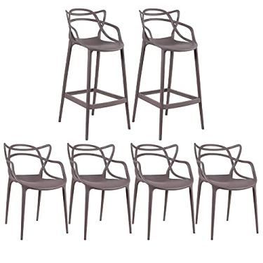 Imagem de Loft7, Kit 4x Cadeiras + 2x Banquetas Altas Masters Allegra, Polipropileno, Área Gourmet, Sala de Estar, Jantar, Cozinha e Comercial - Fendi