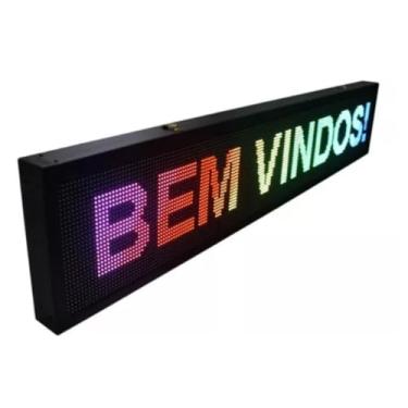 Imagem de Letreiro Digital Personalizado/Painel LED Wi-Fi 200cm x 40cm - Transforme Sua Mensagem em Arte Iluminada (Colorido/RGB)