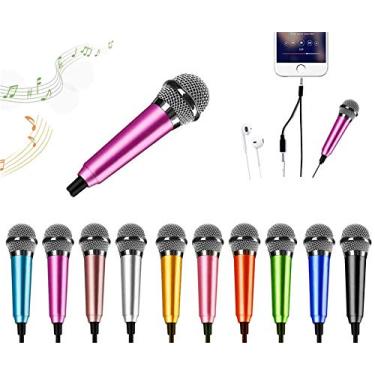 Imagem de Mini microfone, minúsculo microfone vocal portátil, microfone Asmr, microfone de telefone, mini microfone de karaokê para gravação de voz, conversar e cantar no iPhone, Android, notebook (rosa roxo)